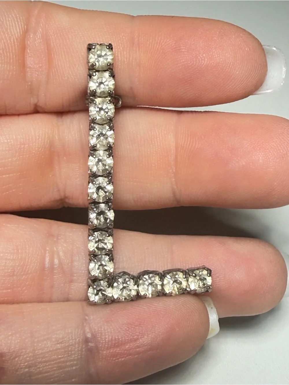 Letter L Rhinestone Brooch Initial Vintage Pin 1.75 inches